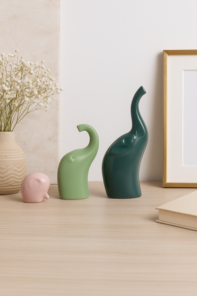 Home Décor Elephant Family Figurines | Set of 3 | Matte Ceramic