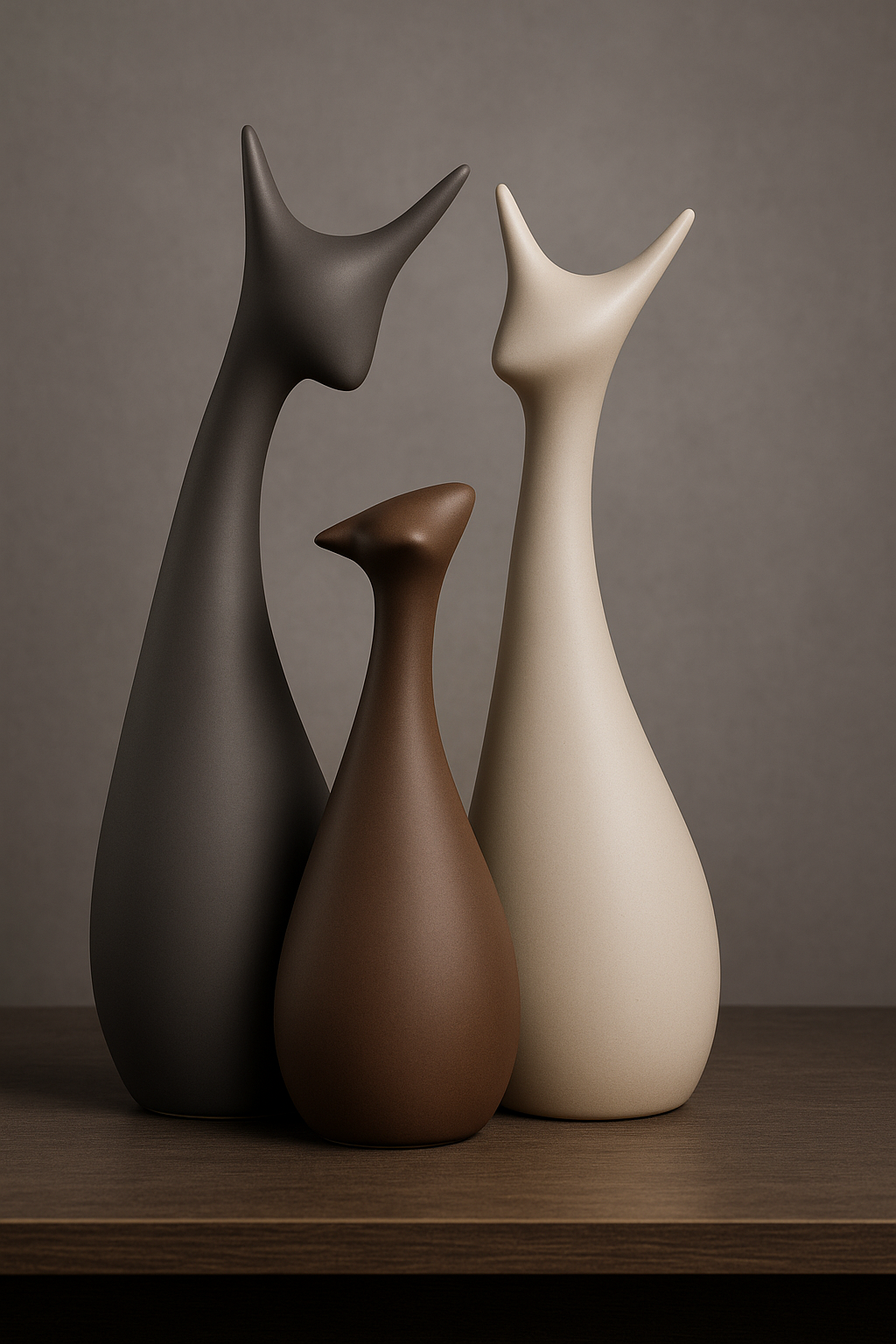 Lucky Deer Statue Family | Piano Finish Ceramic Figurines | Set of 3