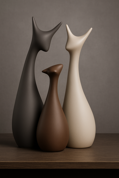 Lucky Deer Statue Family | Piano Finish Ceramic Figurines | Set of 3
