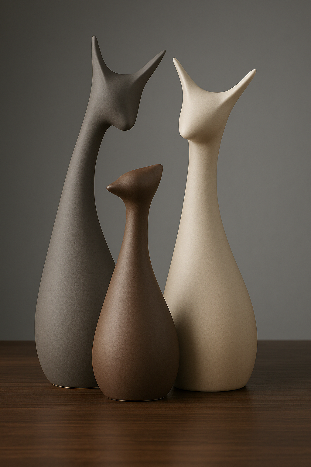 Lucky Deer Statue Family | Piano Finish Ceramic Figurines | Set of 3