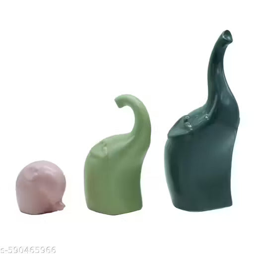 Home Décor Elephant Family Figurines | Set of 3 | Matte Ceramic