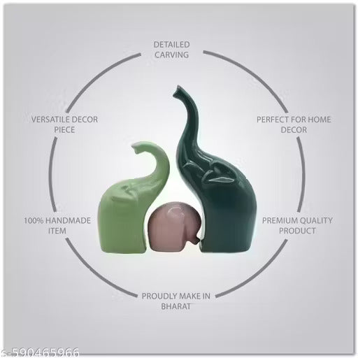 Home Décor Elephant Family Figurines | Set of 3 | Matte Ceramic