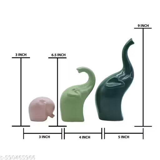 Home Décor Elephant Family Figurines | Set of 3 | Matte Ceramic