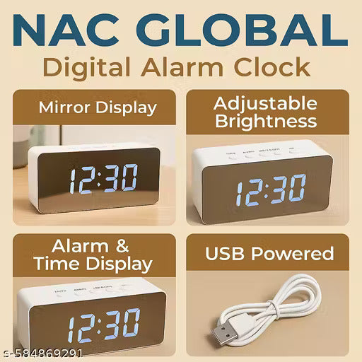 Digital LED Alarm Clock with Mirror Display