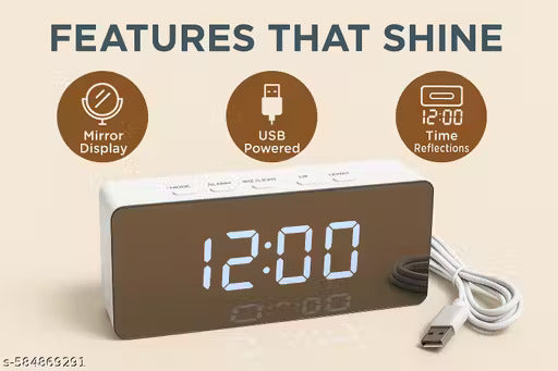 Digital LED Alarm Clock with Mirror Display