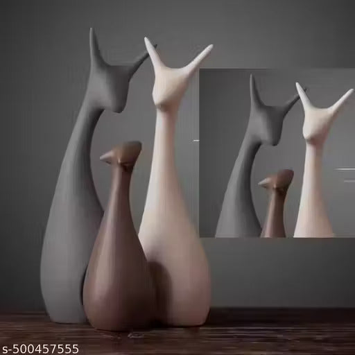 Lucky Deer Statue Family | Piano Finish Ceramic Figurines | Set of 3