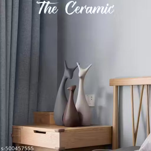 Lucky Deer Statue Family | Piano Finish Ceramic Figurines | Set of 3